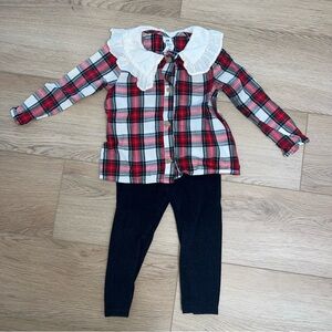 Plaid Ruffle Peter Pan Collar Top Outfit